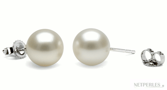 White South Sea Pearl Stud Earrings 8-9 mm  AAA