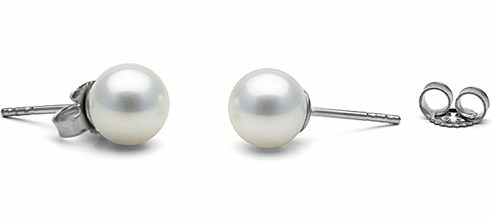 14k Gold Freshwater Pearl Stud Earrings white 6-7 mm round AAA