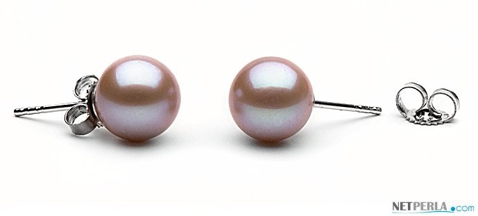 14k Gold Freshwater Pearl Stud Earrings 8-9 mm round AAA Lavender