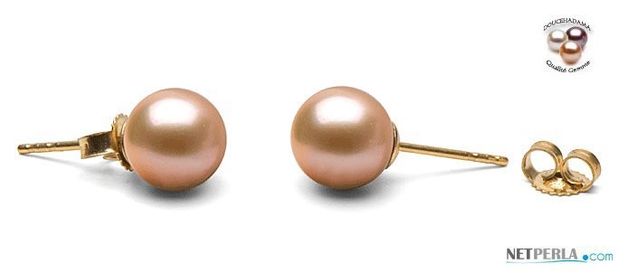 14k Gold Pink to Peach Freshadama Freshwater Pearl Stud Earrings 6-7 mm