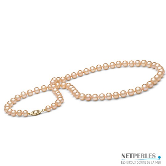 16-inch Freshwater Pearl Necklace, 7-8 mm, Pink to Peach