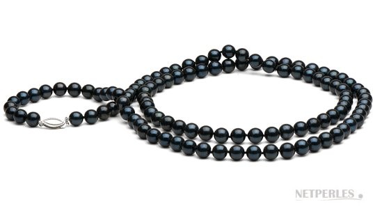 35-inch Black Akoya Pearl Necklace 6.5-7 mm AA+