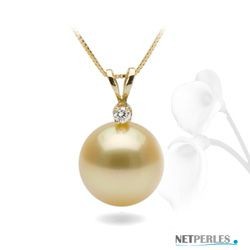 Diamond and Golden South Sea Pearl Pendant 14k Gold