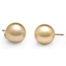14k Gold Golden South Sea Pearl Stud Earrings 9-10 mm AAA