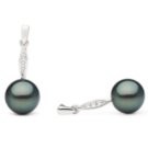 Black Tahitian Pearls on Silver Dangle Earrings with Diamonds