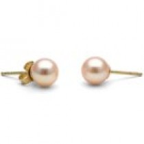 14k Gold Freshwater Pearl Stud Earrings 6-7 mm round AAA Pink to Peach