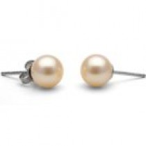 14k Gold Freshwater Pearl Stud Earrings 7-8 mm round AAA Pink to Peach
