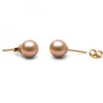 14k Gold Pink to Peach Freshadama Pearl Stud Earrings 7-8 mm
