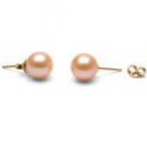 14k Gold Pink to Peach Freshadama Freshwater Pearl Stud Earrings 8-9 mm
