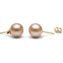 14k Gold Pink to Peach Freshadama Freshwater Pearl Stud Earrings 9-10 mm