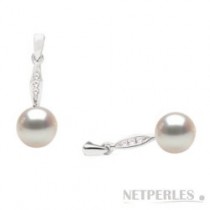Silver White Freshadama Pearl Dangle Earrings with Diamonds