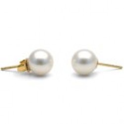 14k Gold Freshwater Pearl Stud Earrings white 7-8 mm round AAA