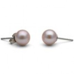 14k Gold Freshwater Pearl Stud Earrings 6-7 mm round AAA Lavender