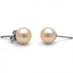 14k Gold Freshwater Pearl Stud Earrings 7-8 mm round AAA Pink to Peach