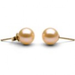 14k Gold Freshwater Pearl Stud Earrings 8-9 mm round AAA Pink to Peach