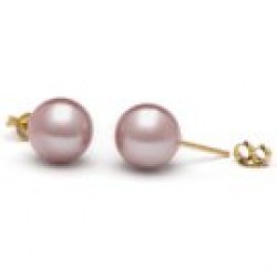 14k Gold Freshwater Pearl Stud Earrings 10-11 mm round AAA Lavender