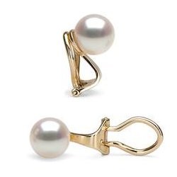 14k Gold Freshwater Pearl Clip-On Earrings white AAA from 7-8 mm