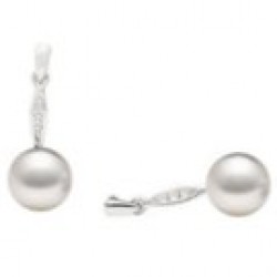 White South Sea Pearls on Silver Dangle Earrings with Diamonds